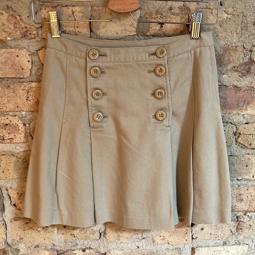 Flirty sailor button beige pleated khaki skirt